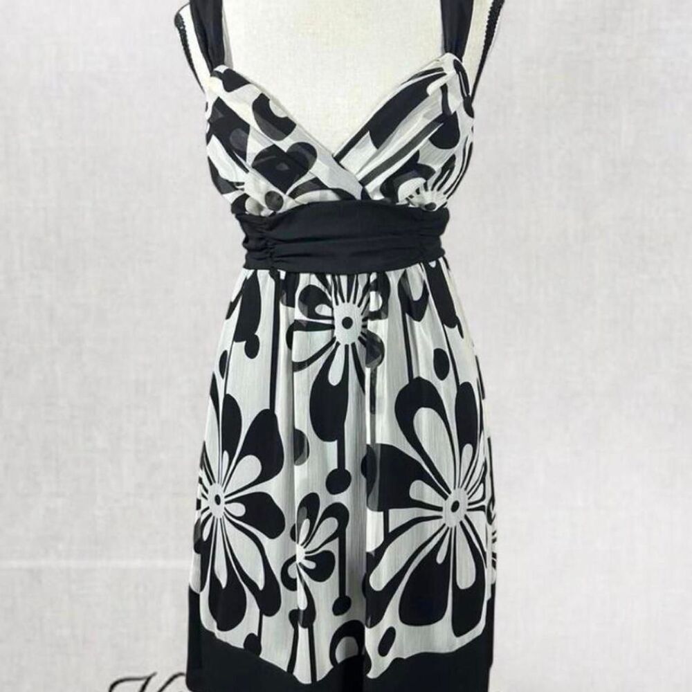 Gothic Fairycore Floral White and Black Sleevelees Flowy Midi Dress